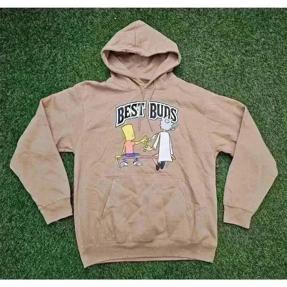BEST BUDS Bart Simpson & Rick Morty Three Layer Hoodie Medium Smoke 420 - Picture 1 of 6